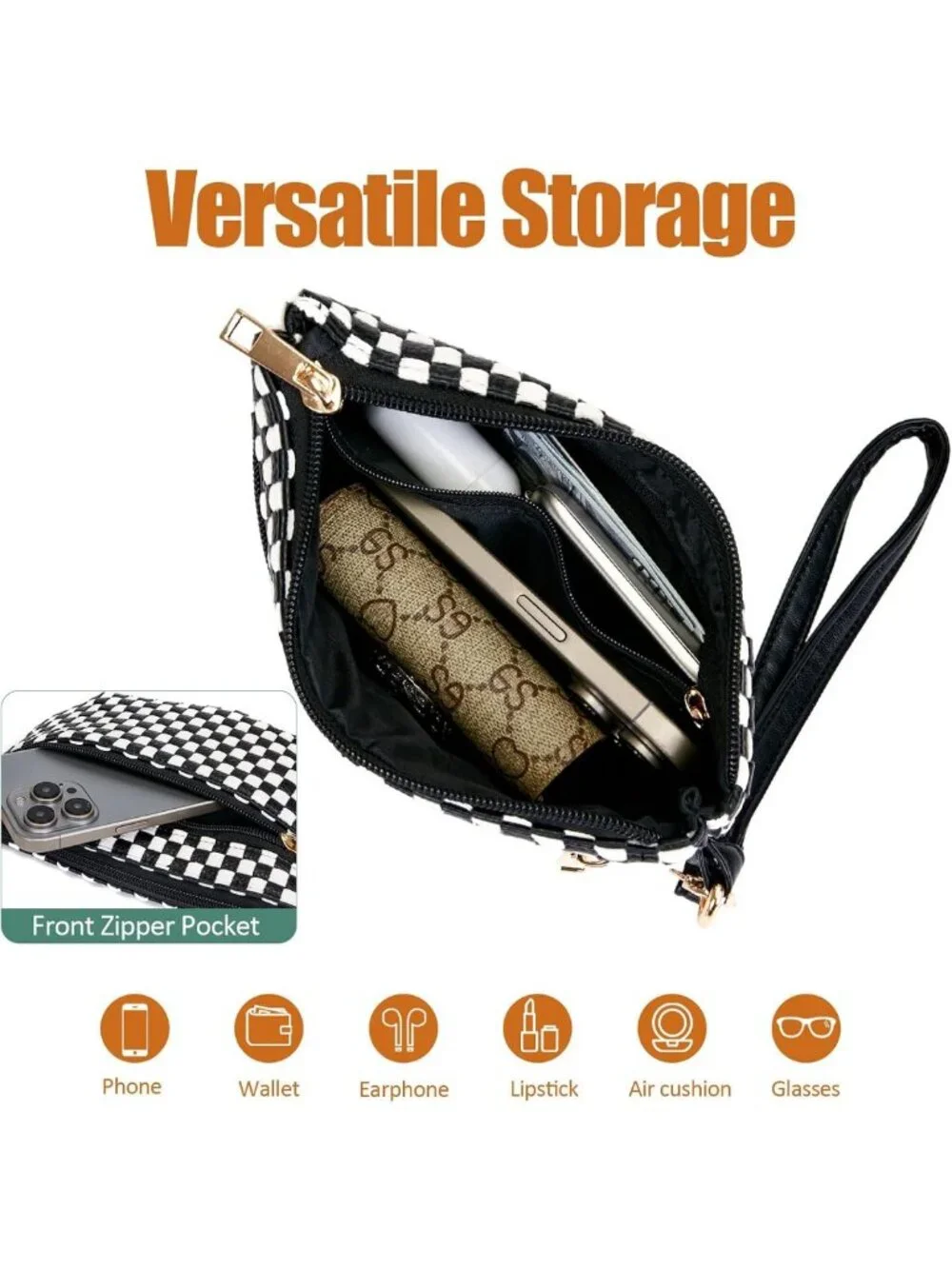 Vintage Crescent Wristlet Bag for Women, Stylish Pouch Wallet with Zip Closure